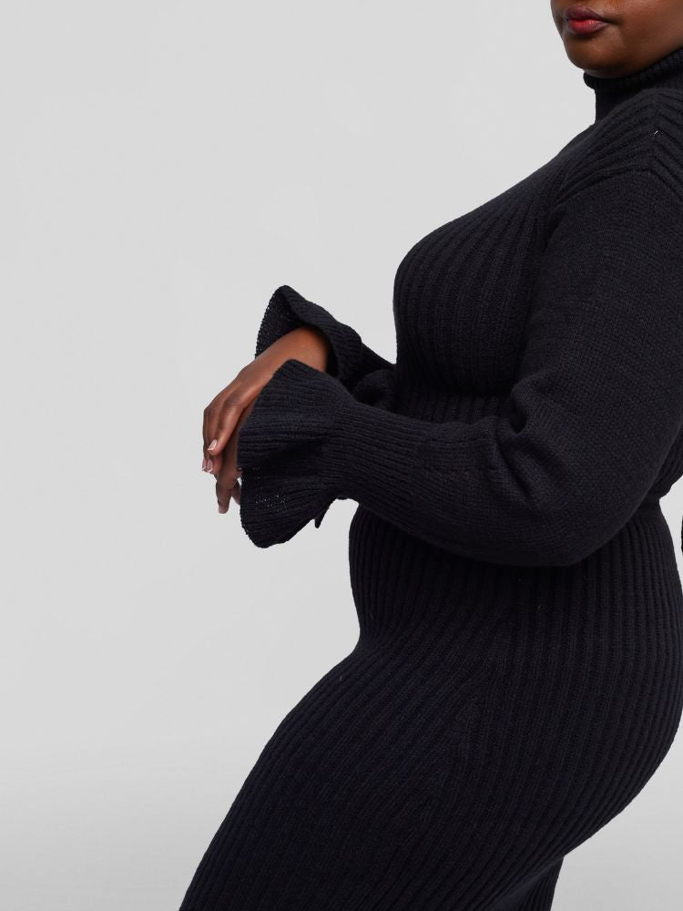 Cozy turtle neck sweater dress with a detachable belt