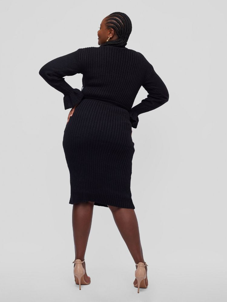 Cozy turtle neck sweater dress with a detachable belt