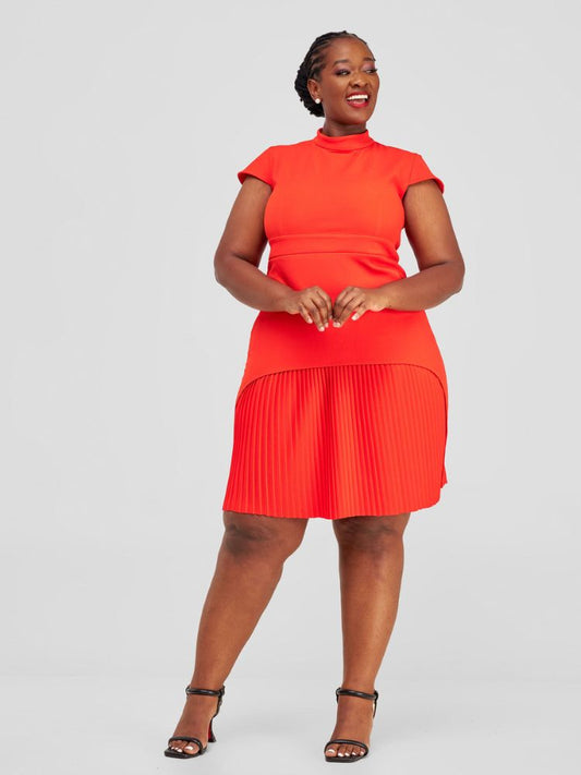 Plisse mini dress with cap sleeves