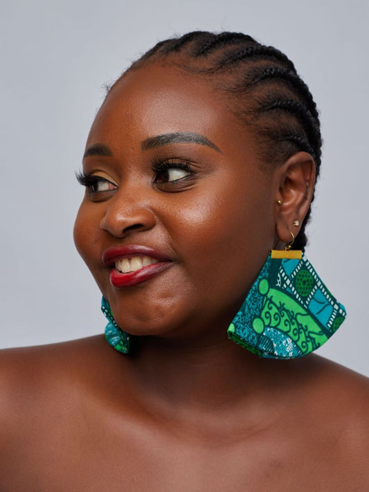 Ankara earrings made from upcycled fabric.