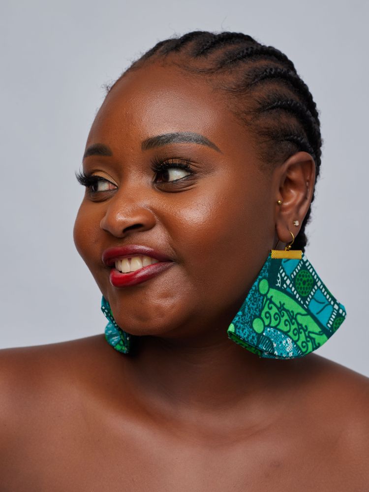Ankara earrings made from upcycled fabric.