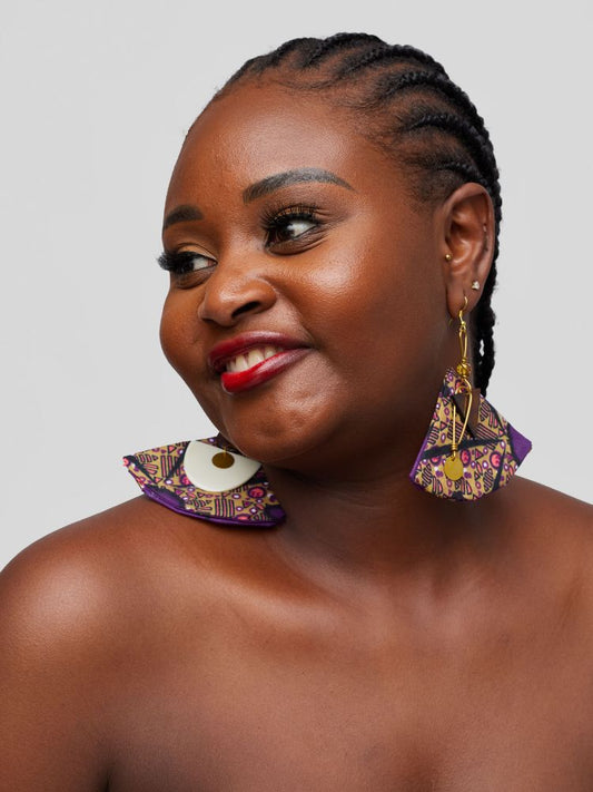 Ankara earrings made from upcycled fabric.