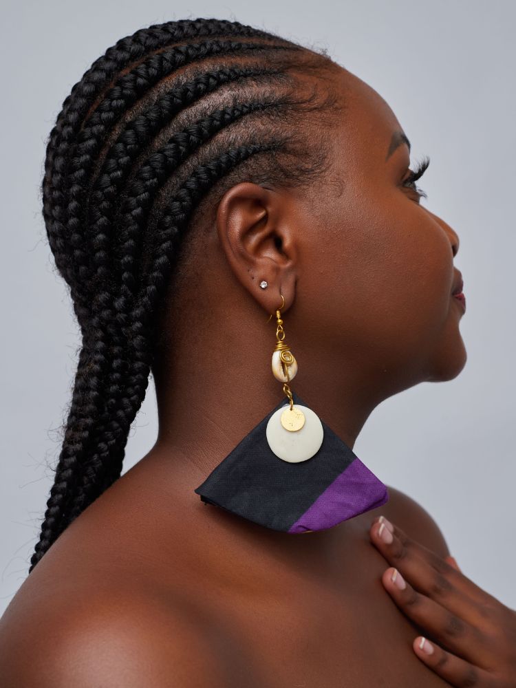 Ankara earrings made from upcycled fabric.