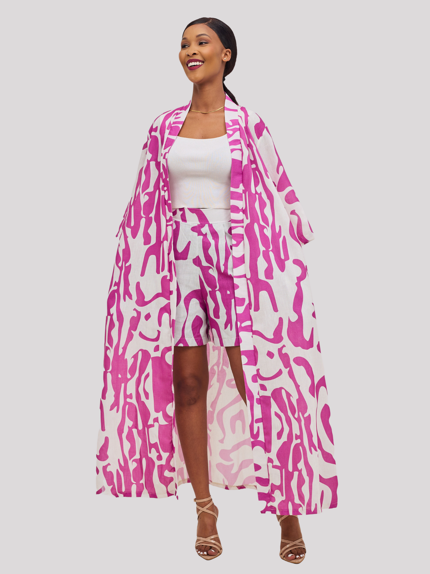 Adira Kimono - Pink & White