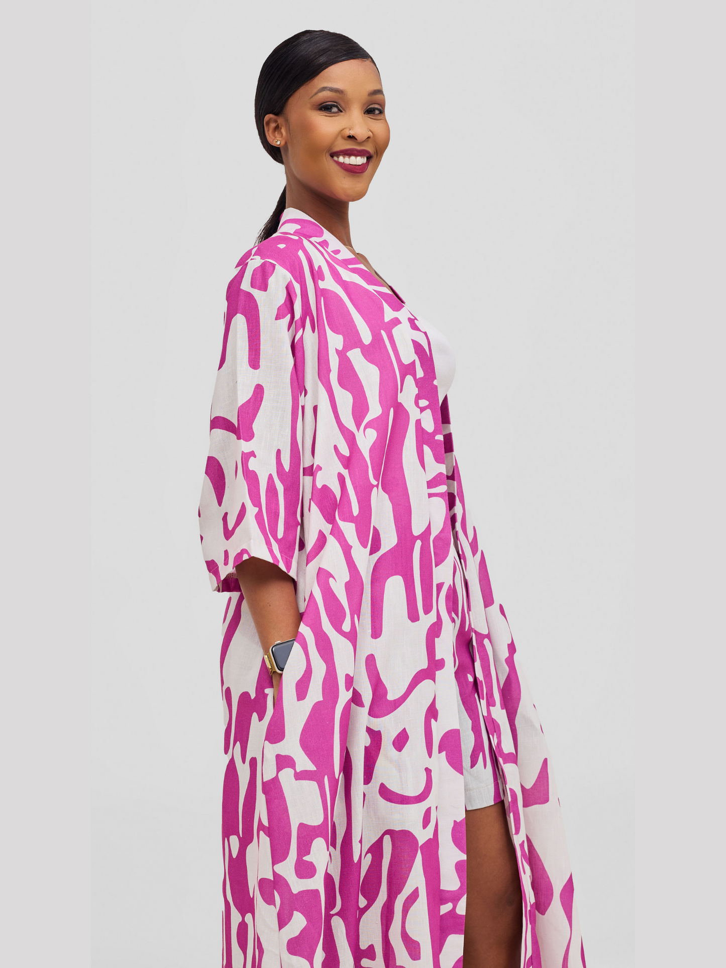 Adira Kimono - Pink & White