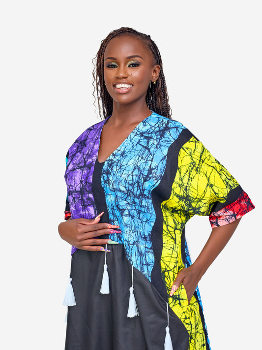 Alana Tassel Kaftan - Multicoloured & Black Print