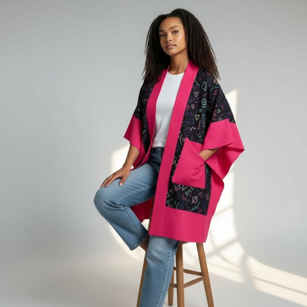 Hanifa Kimono - Pink & Black Print