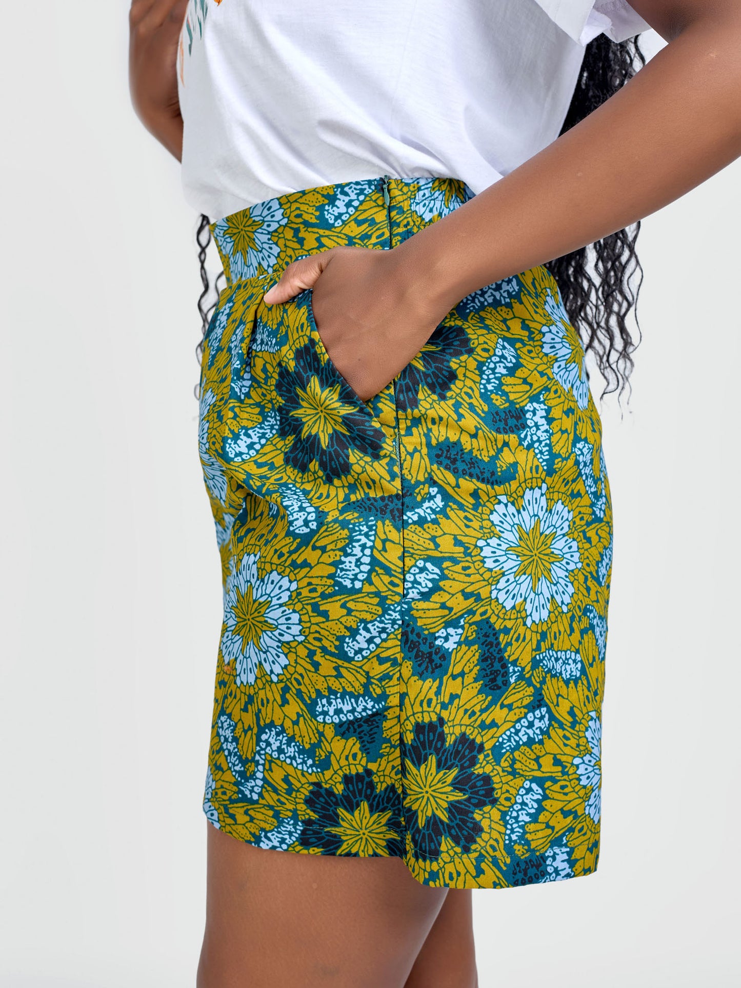 Kanini Ankara Shorts - Green Print