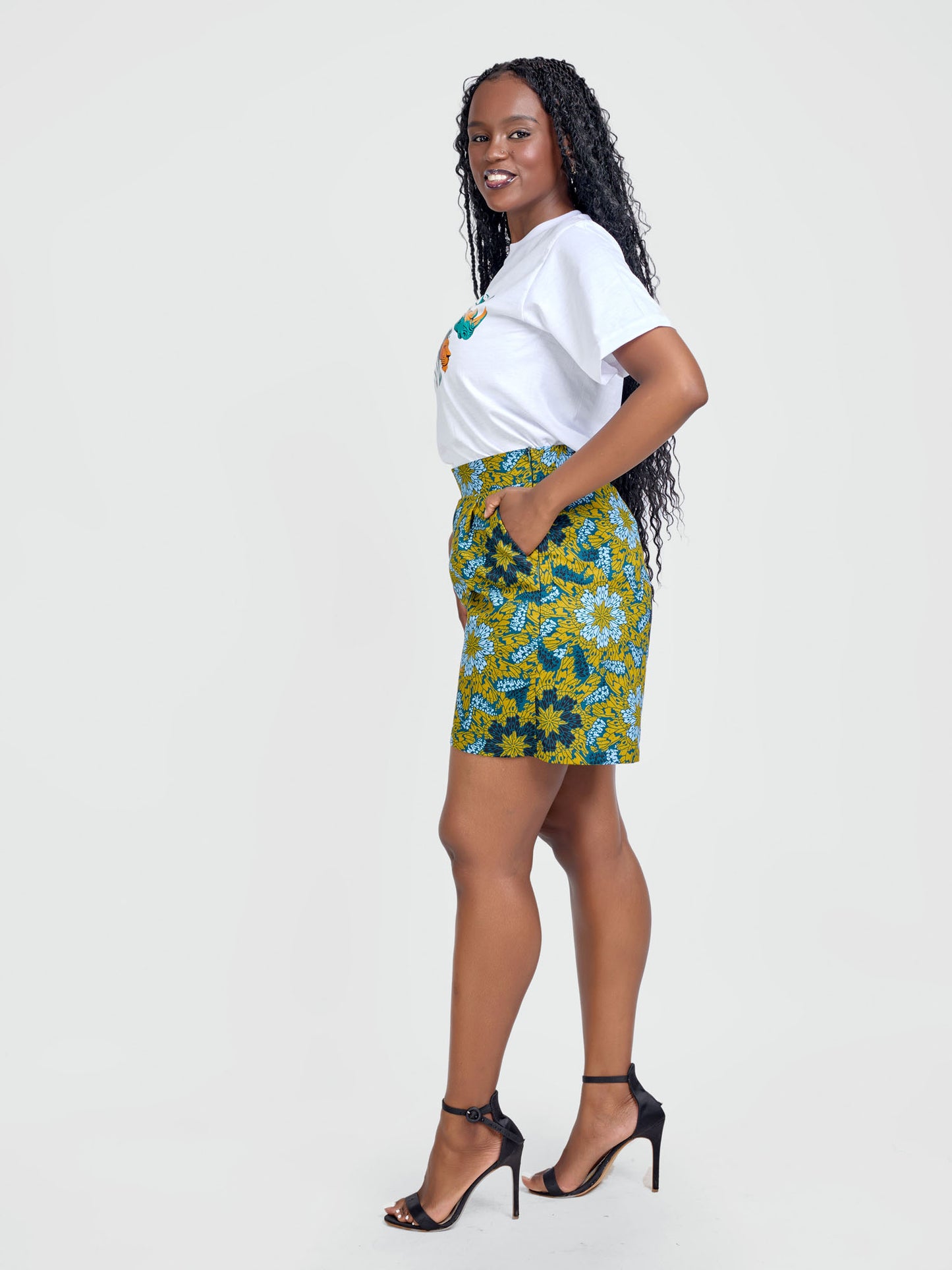 Kanini Ankara Shorts - Green Print