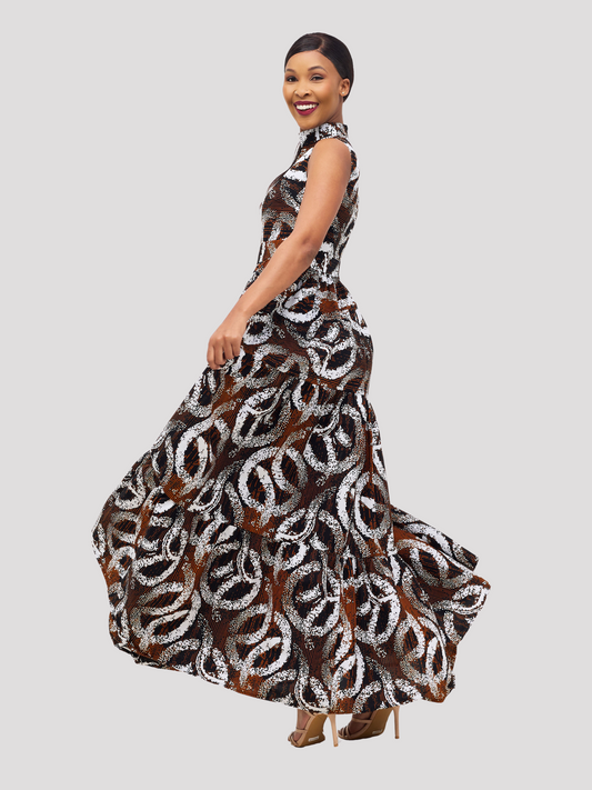 Karimi Tiered Maxi Dress - Brown Ankara Print