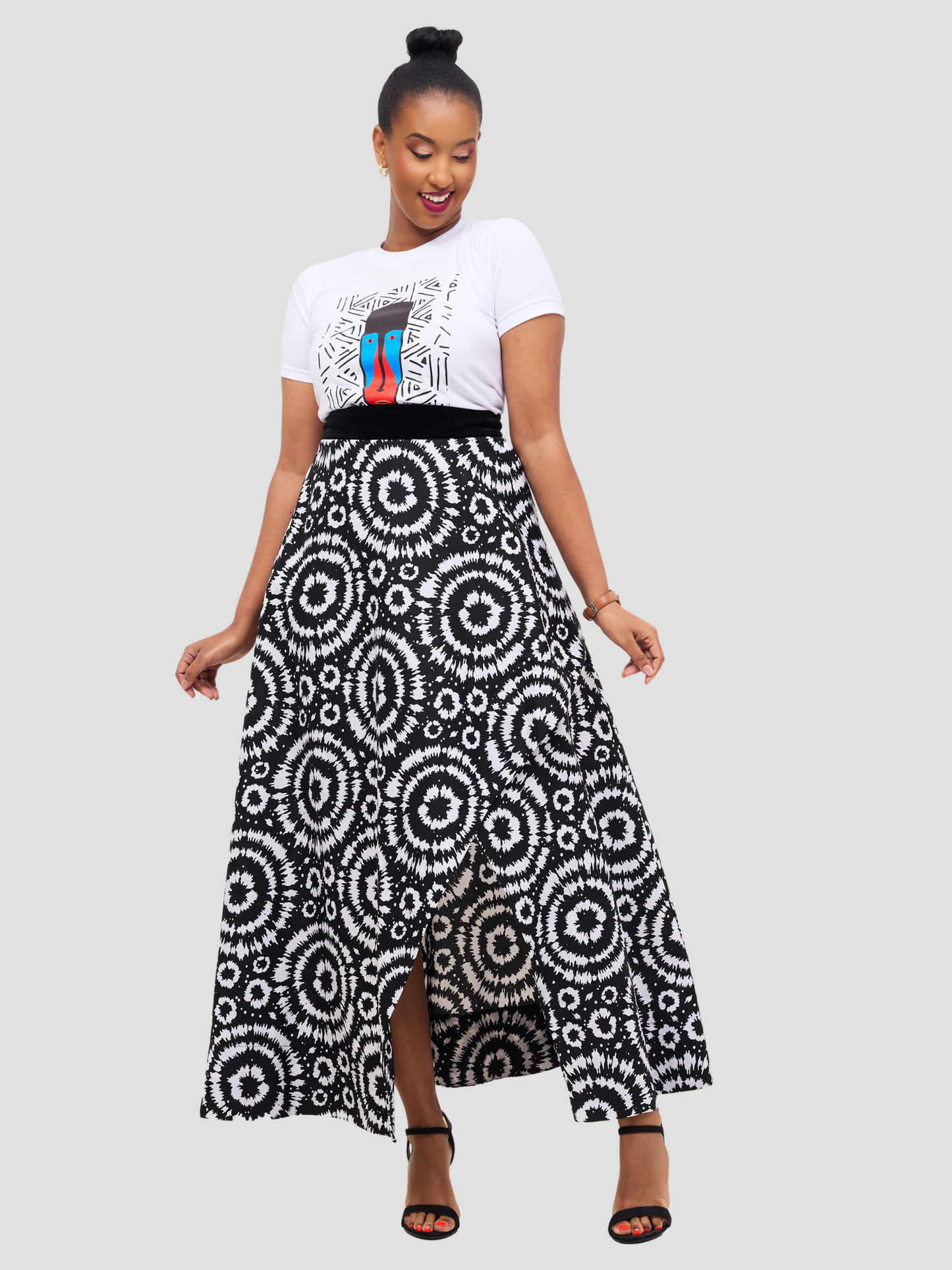 Lebo Maxi Asymmetrical Skirt - Black & White Print