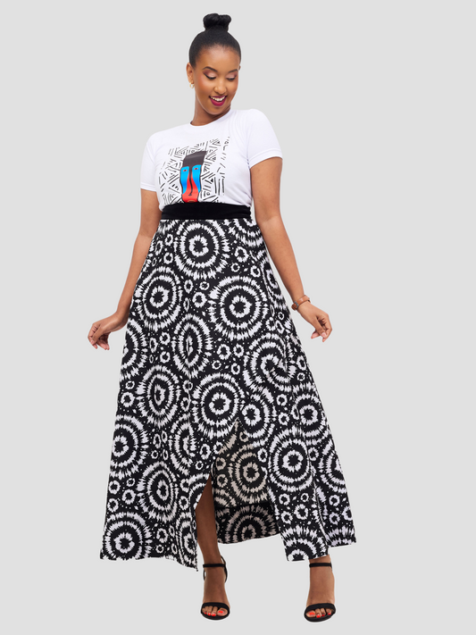 Lebo Maxi Asymmetrical Skirt - Black & White Print