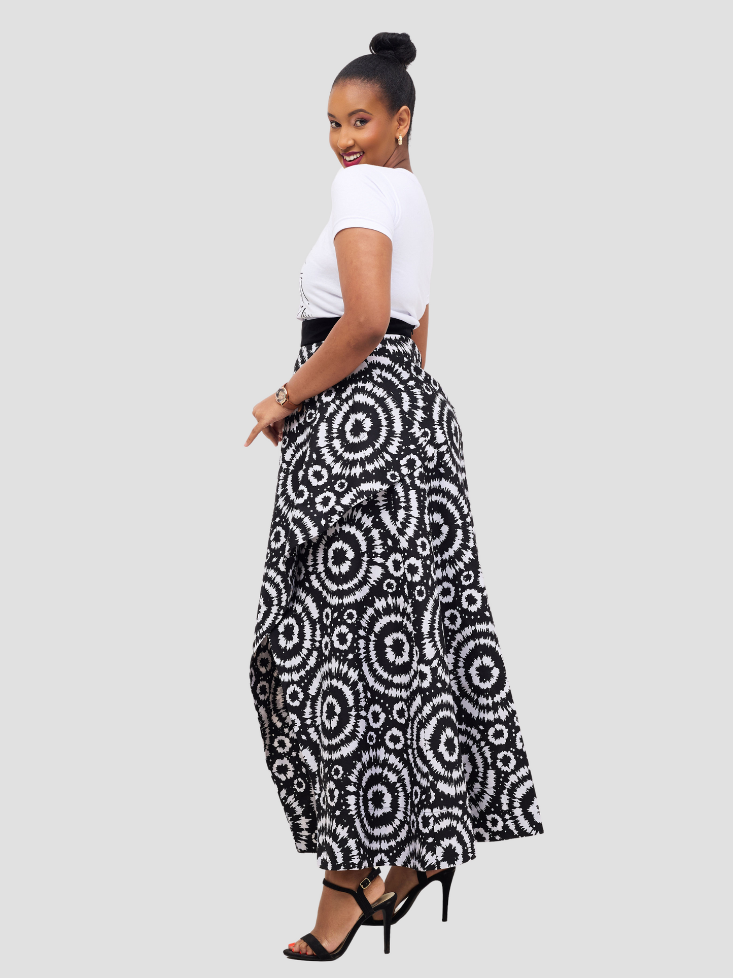 Lebo Maxi Asymmetrical Skirt - Black & White Print