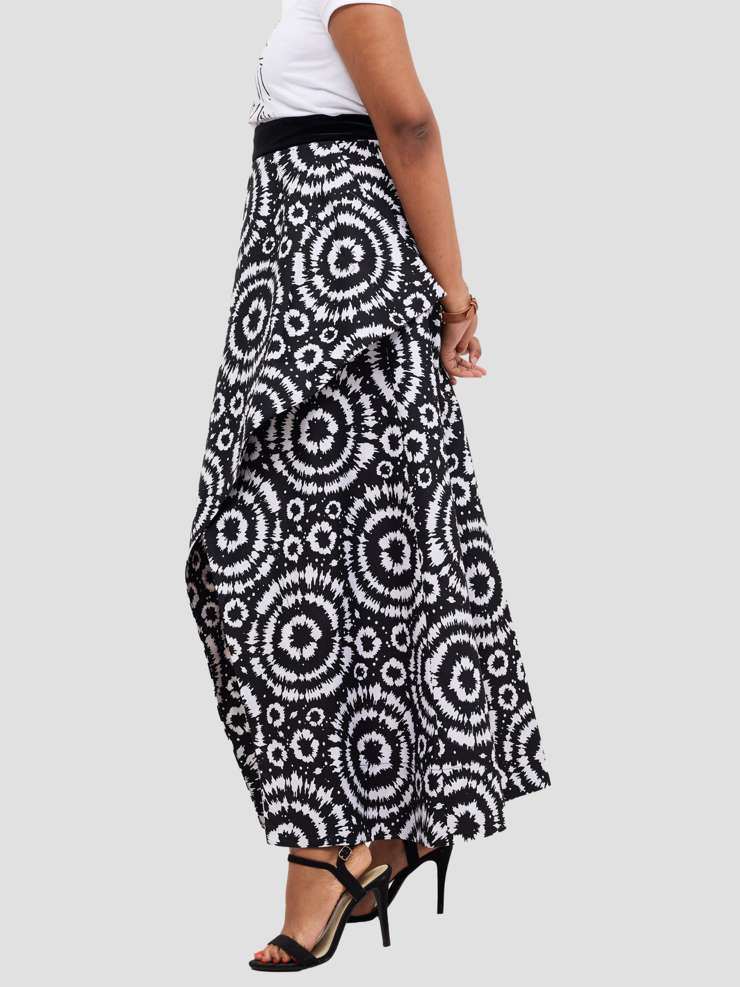 Lebo Maxi Asymmetrical Skirt - Black & White Print