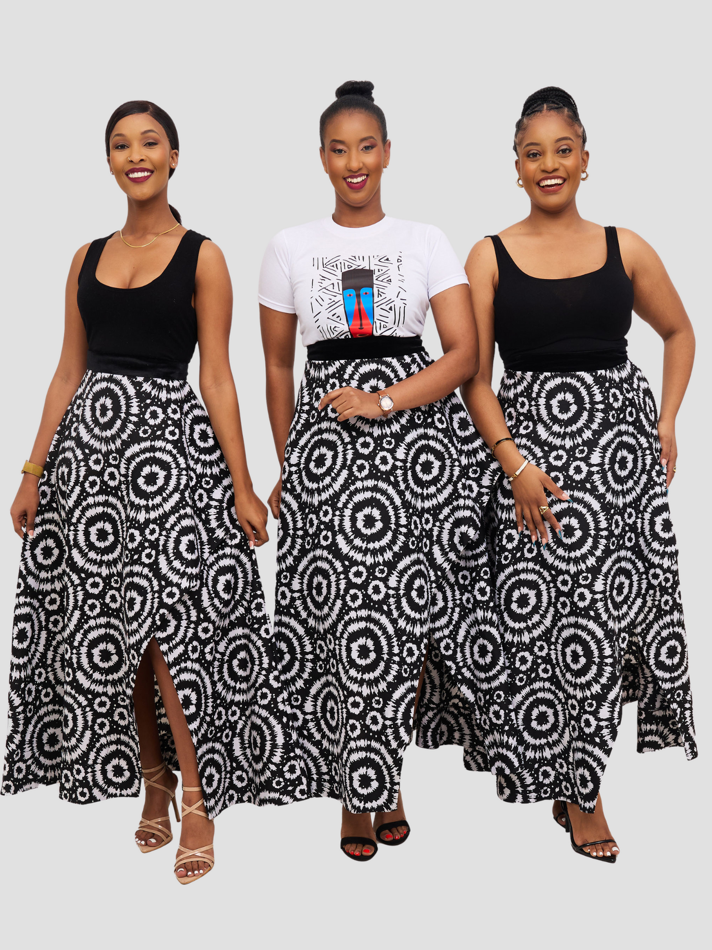 Lebo Maxi Asymmetrical Skirt - Black & White Print
