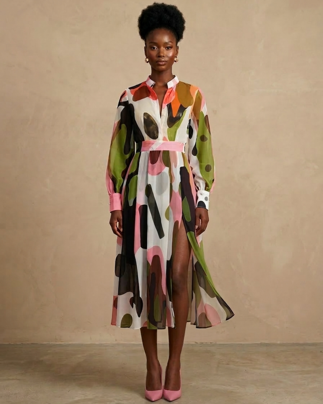 Zahara Chiffon Midi Dress - Multicoloured Print