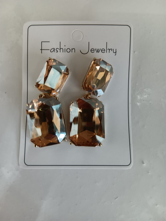 Square 2 Stone Drop Earrings - Rose Gold