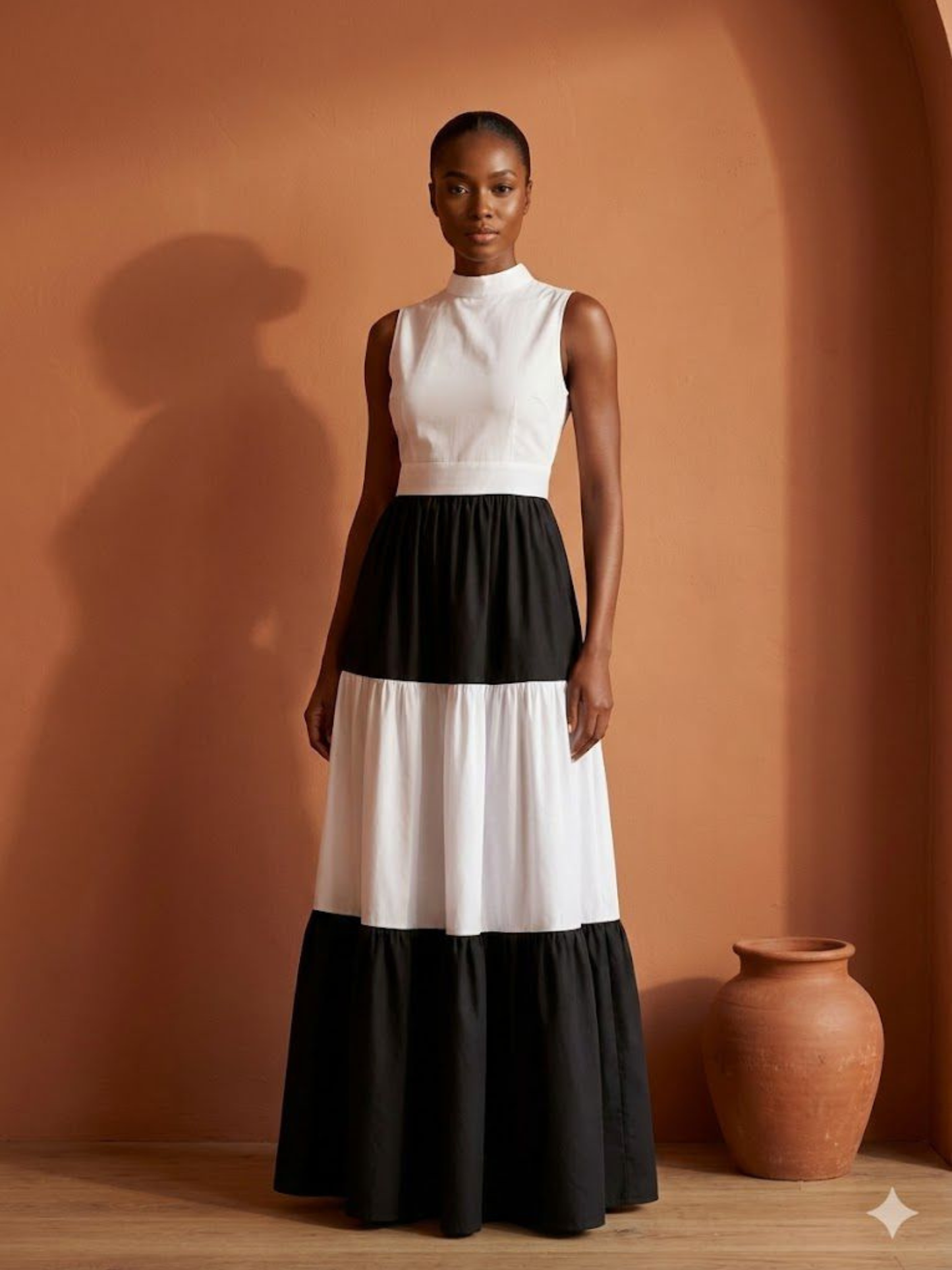 Karimi Tiered Maxi Dress - Black & White