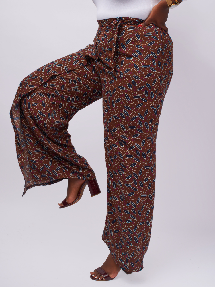 Leyanni Overlap Casual Pants - Brown Print
