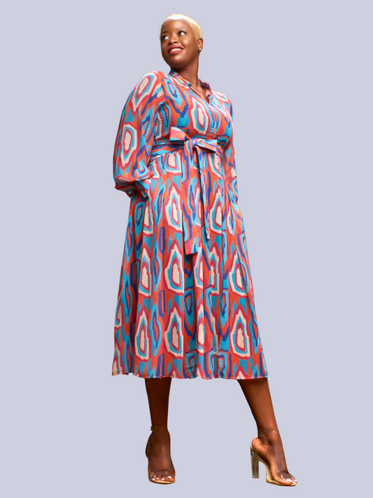 Zahara  Chiffon Midi Dress - Multicoloured Print