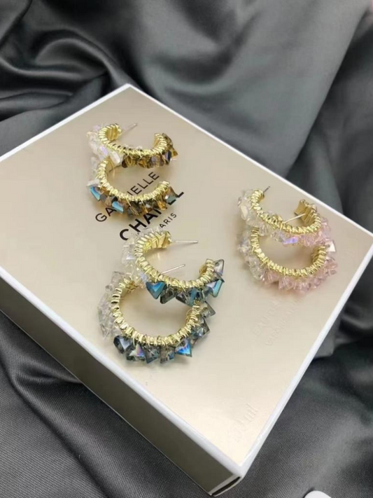 Multi-stone Gold Hoop Earrings - Multicoloured