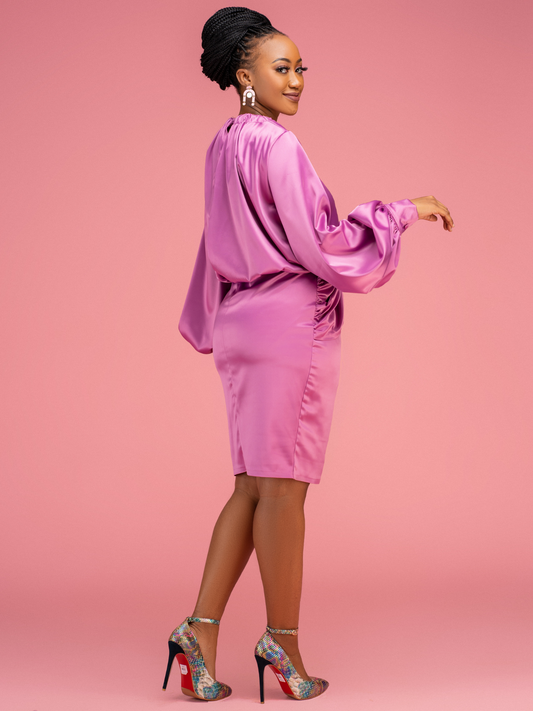Shola Long Sleeve Midi Dress - Dusty Pink