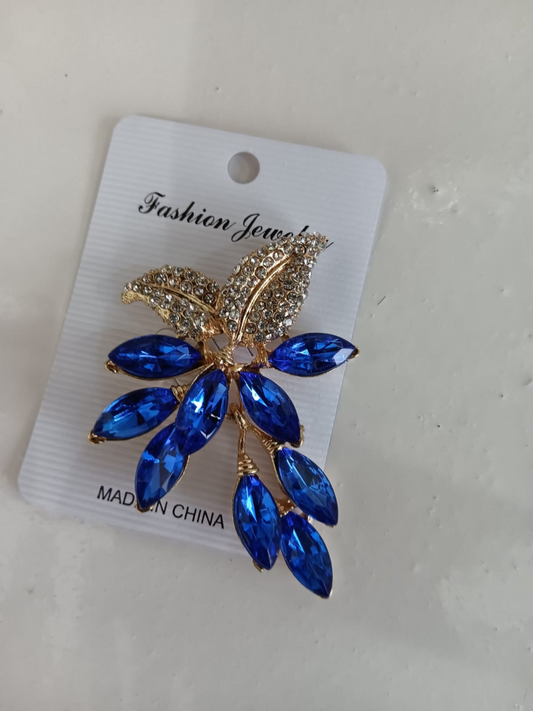 Floral Brooch - Royal Blue & Silver