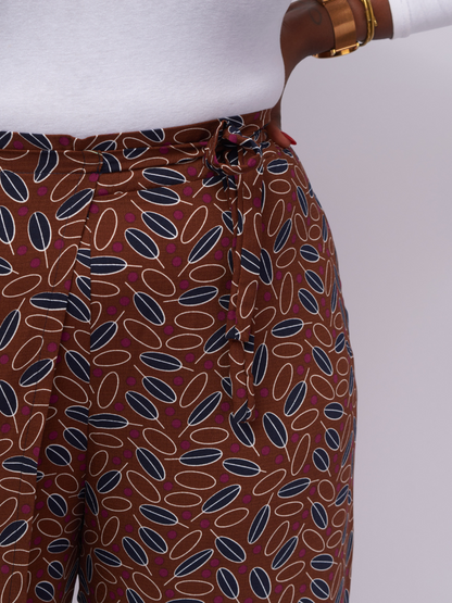 Leyanni Overlap Casual Pants - Brown Print