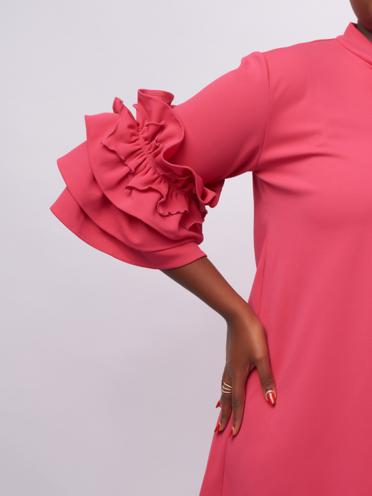Shani Flounce Sleeve Dress - Fuchsia