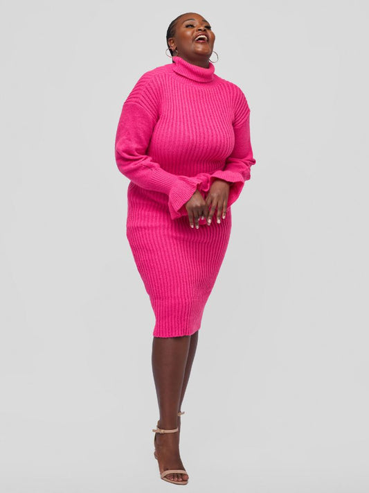 Cozy turtle neck sweater dress with a detachable belt