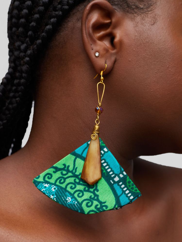 Ankara earrings made from upcycled fabric.