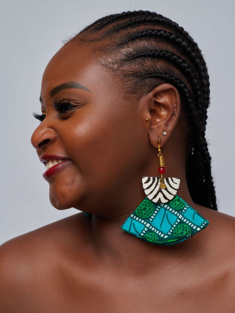 Ankara earrings made from upcycled fabric.