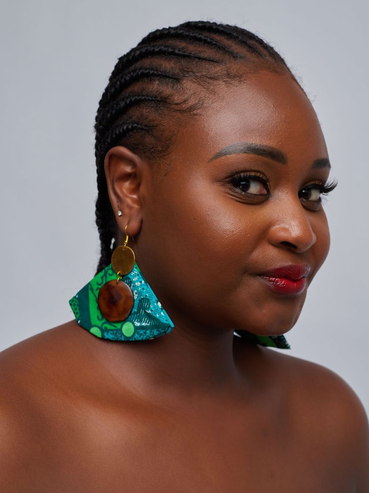 Ankara earrings made from upcycled fabric.