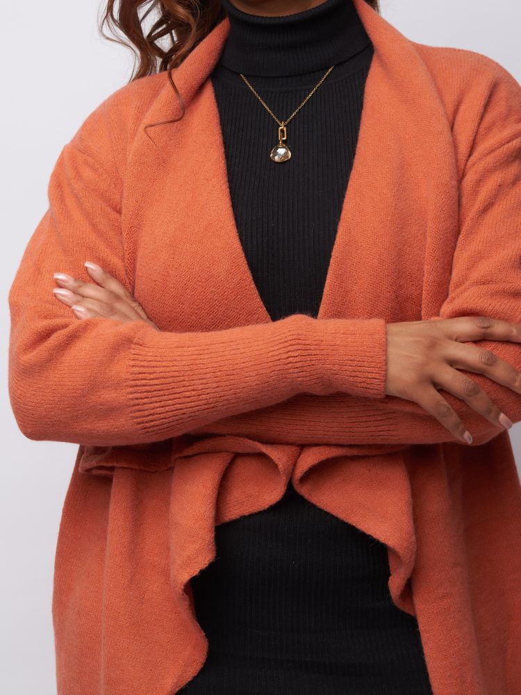 Hip length Drape Collar Long Cardigan