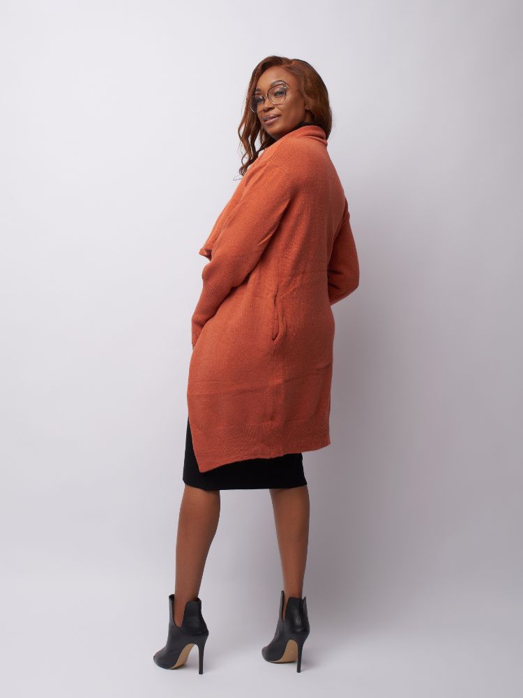 Hip length Drape Collar Long Cardigan