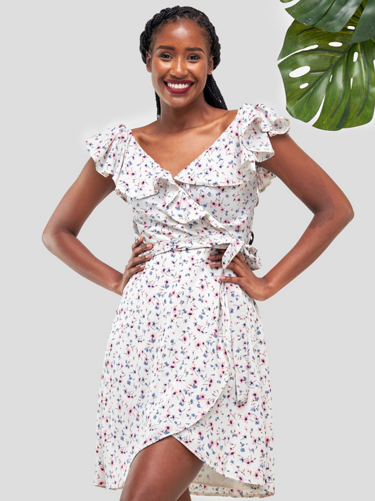 Lerato Wrap Dress - White Floral Print