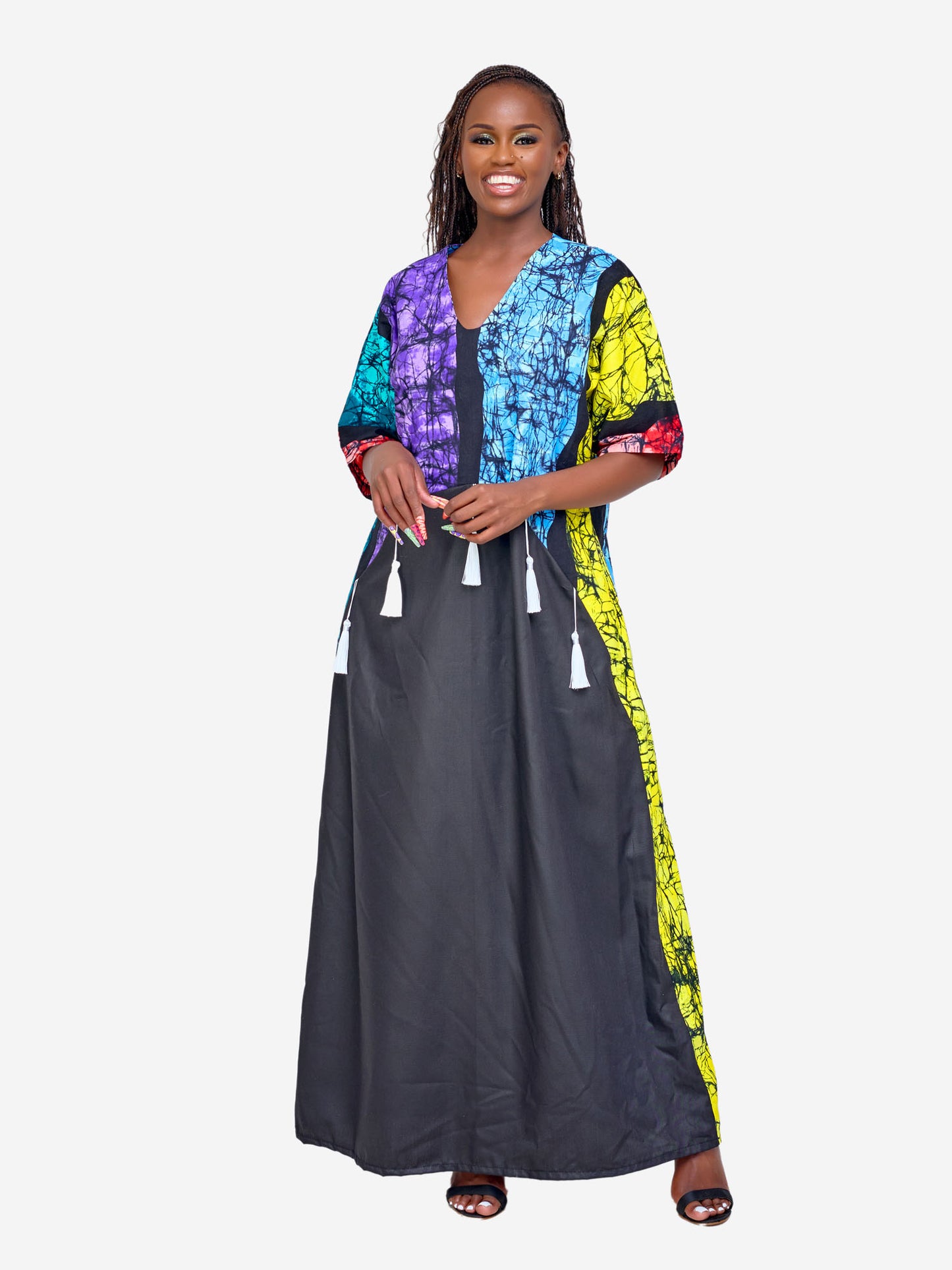 Alana Tassel Kaftan - Multicoloured & Black Print