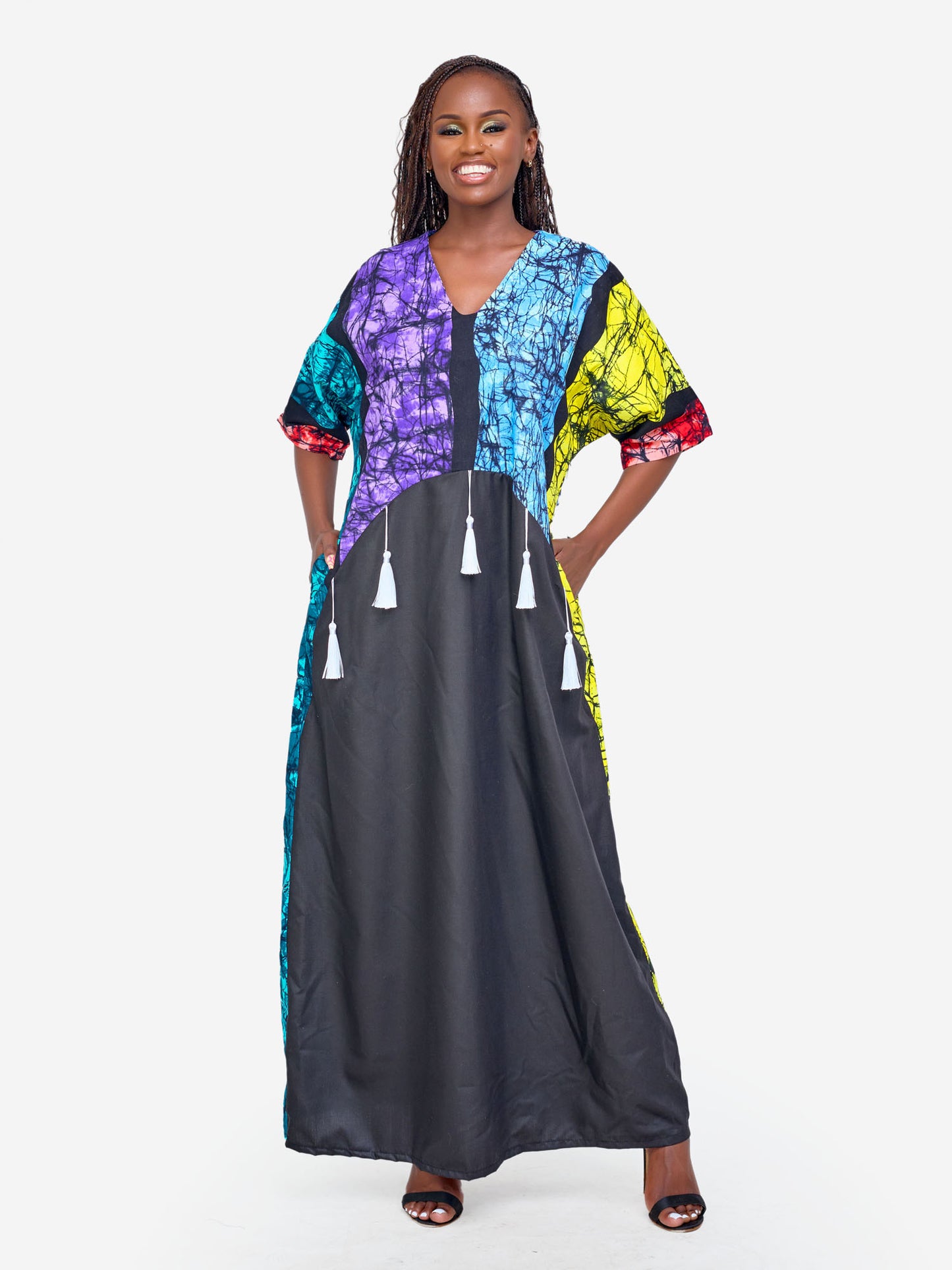 Alana Tassel Kaftan - Multicoloured & Black Print