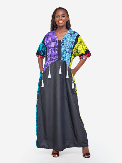 Alana Tassel Kaftan - Multicoloured & Black Print