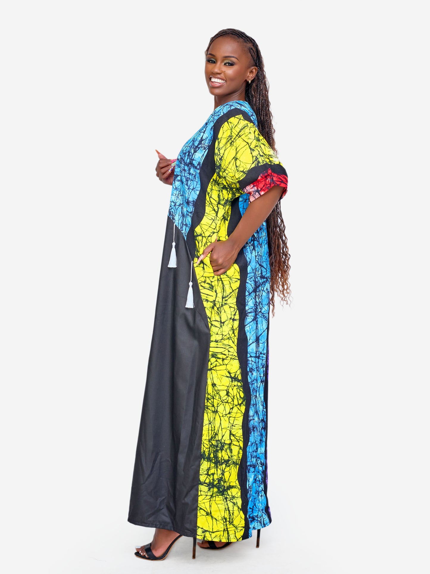 Alana Tassel Kaftan - Multicoloured & Black Print