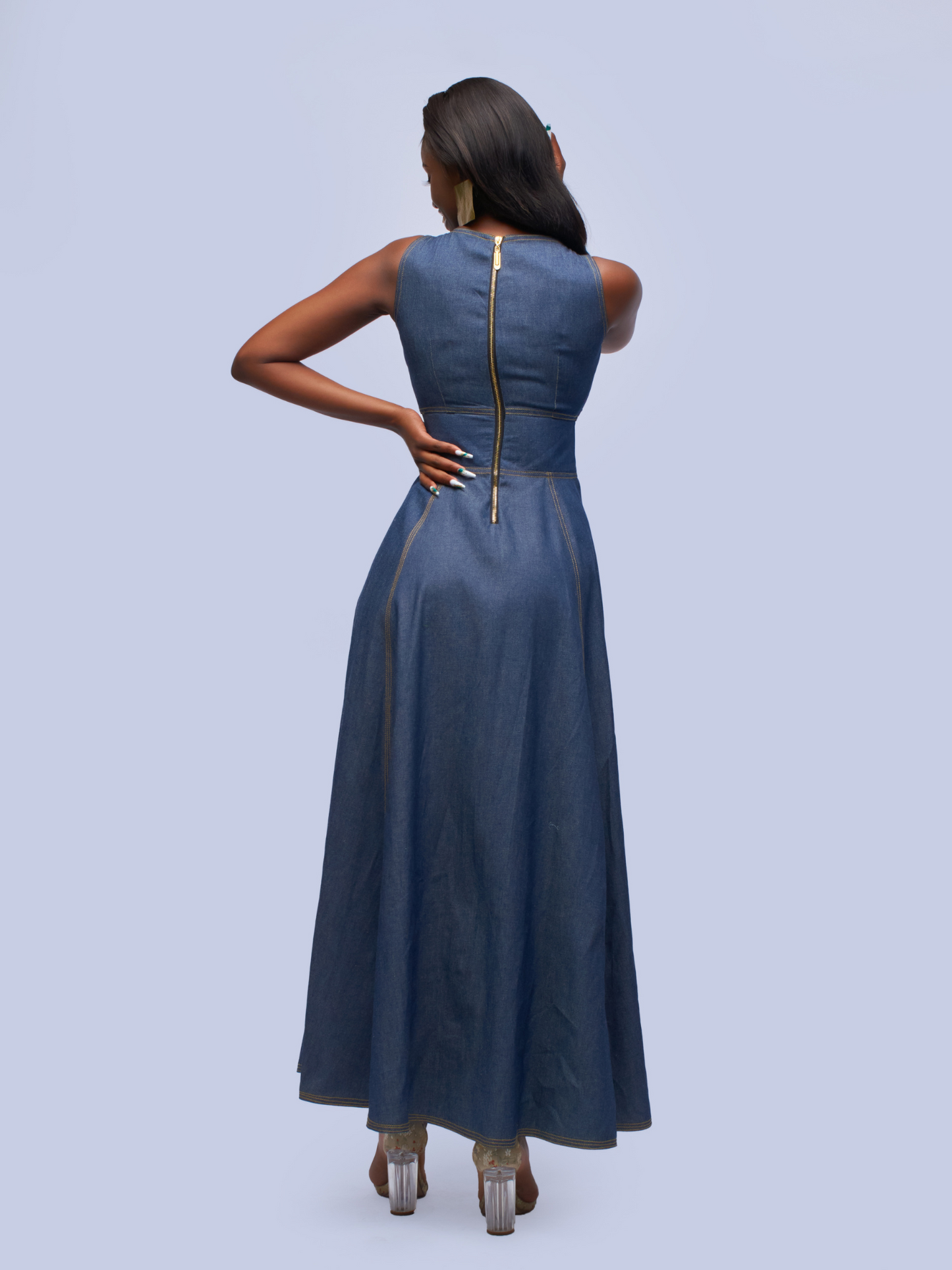 Amalia Denim Maxi Dress - Navy Blue