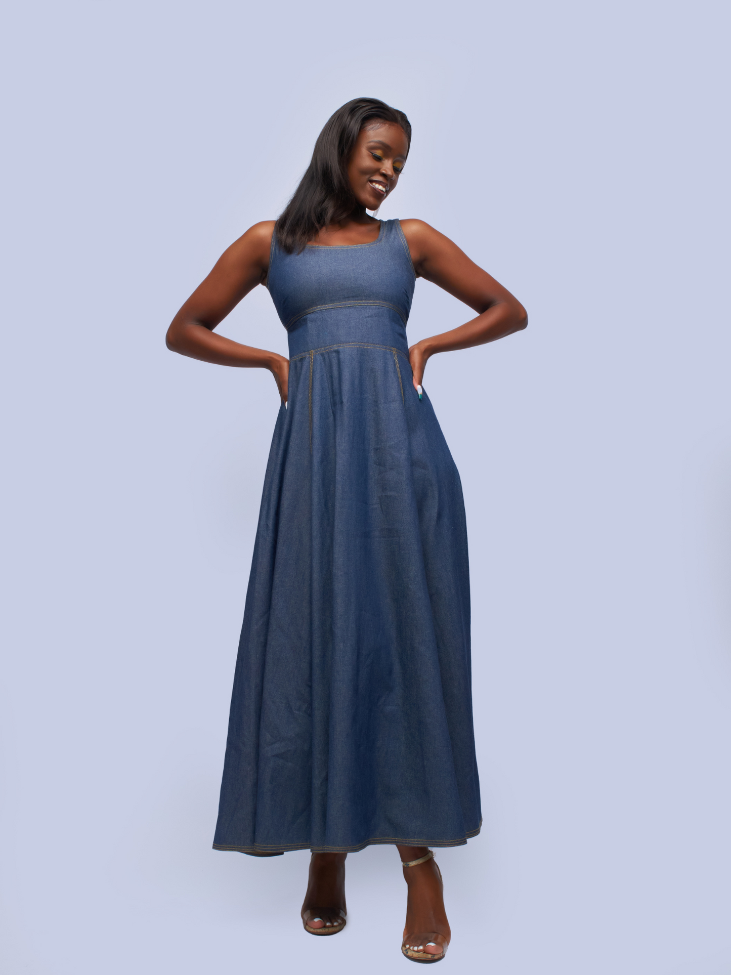 Amalia Denim Maxi Dress - Navy Blue