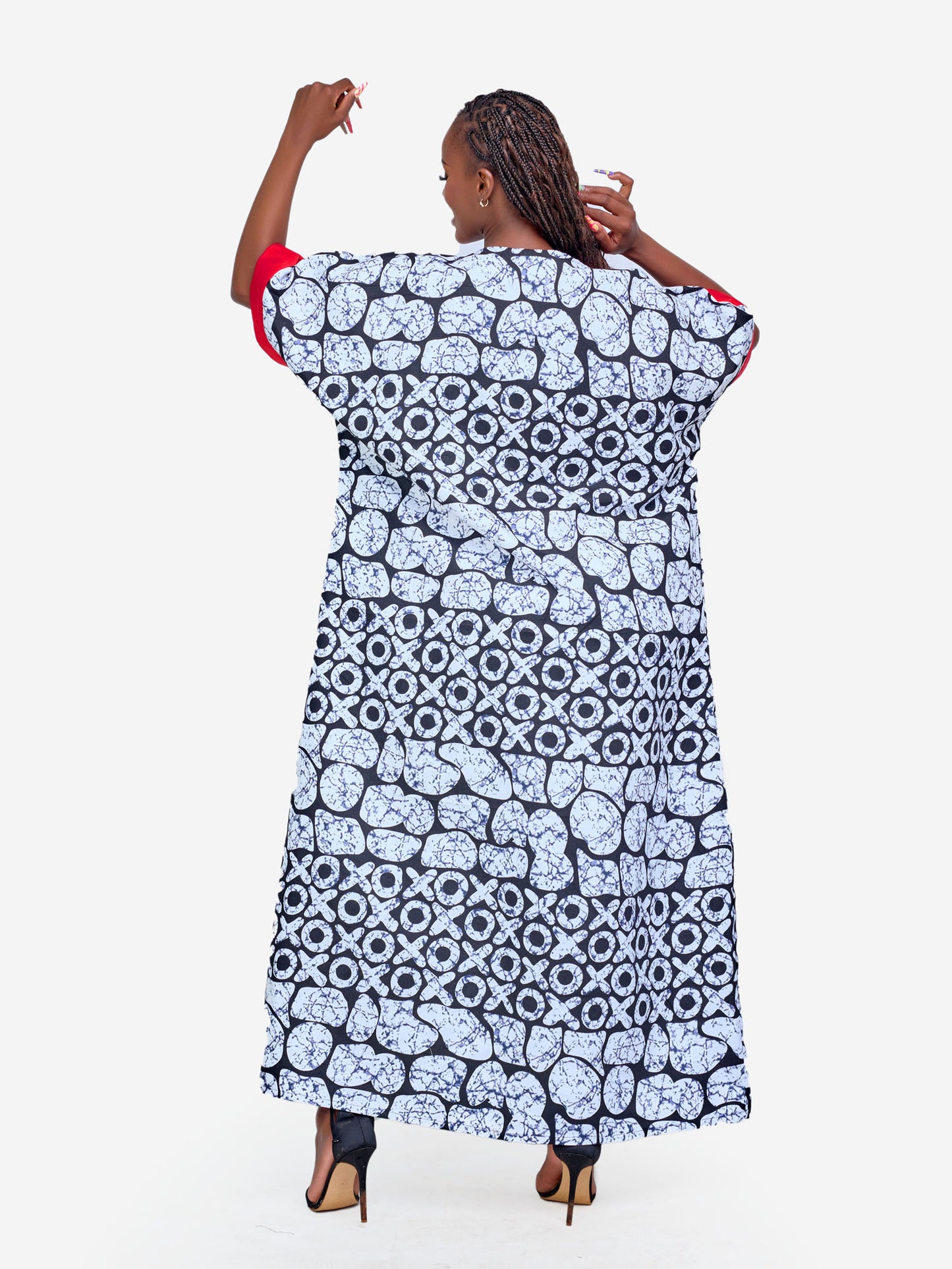 Bontle Front Detail Kaftan - Black & White & Red Print