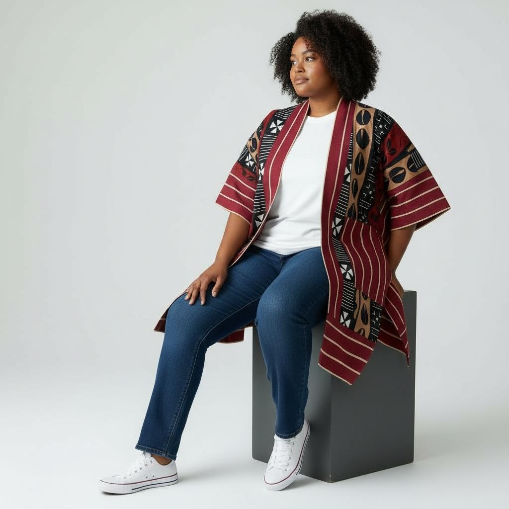 Hanifa Kimono - Maroon & Brown Print