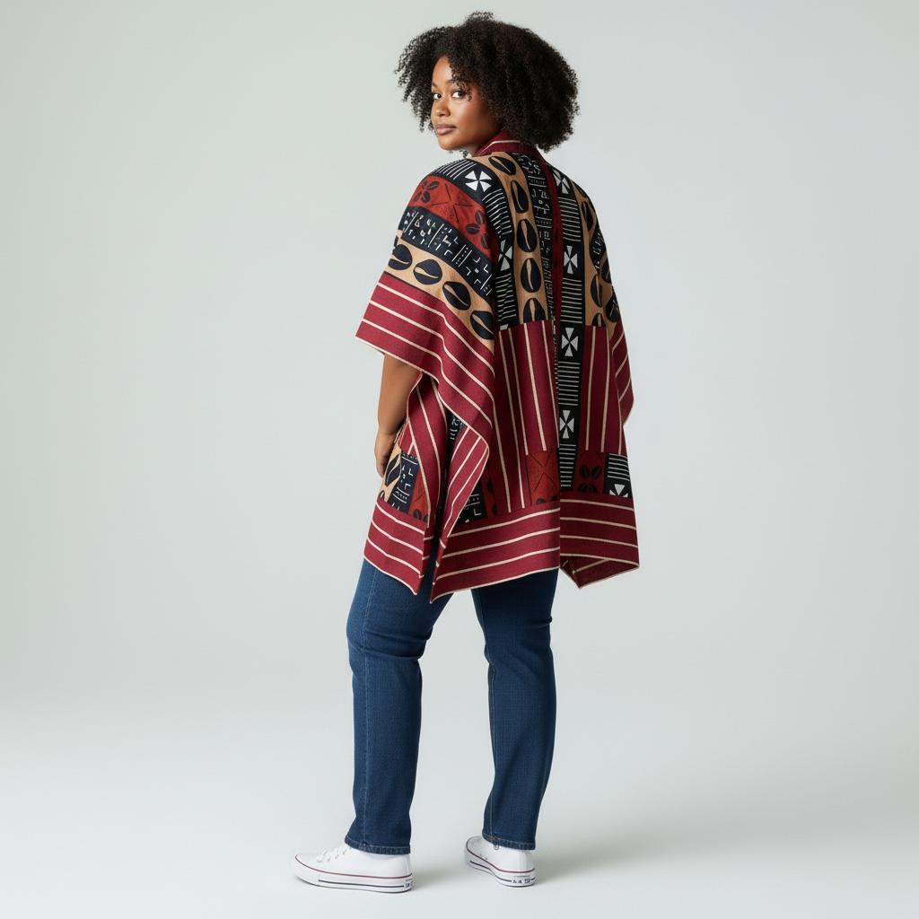 Hanifa Kimono - Maroon & Brown Print