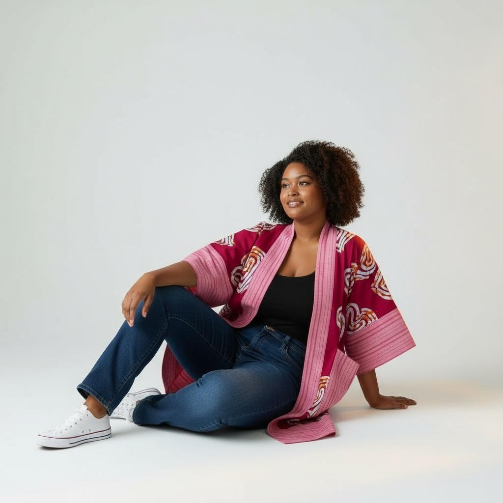 Hanifa Kimono - Pink & White Print