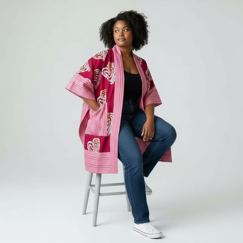 Hanifa Kimono - Pink & White Print