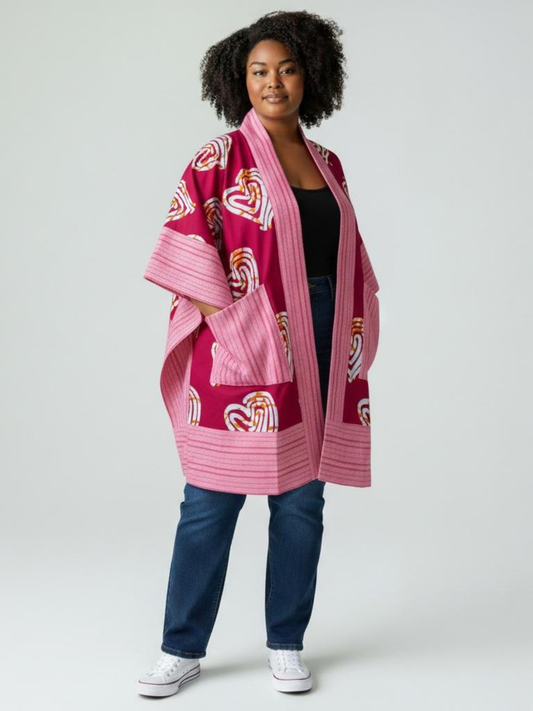 Hanifa Kimono - Pink & White Print