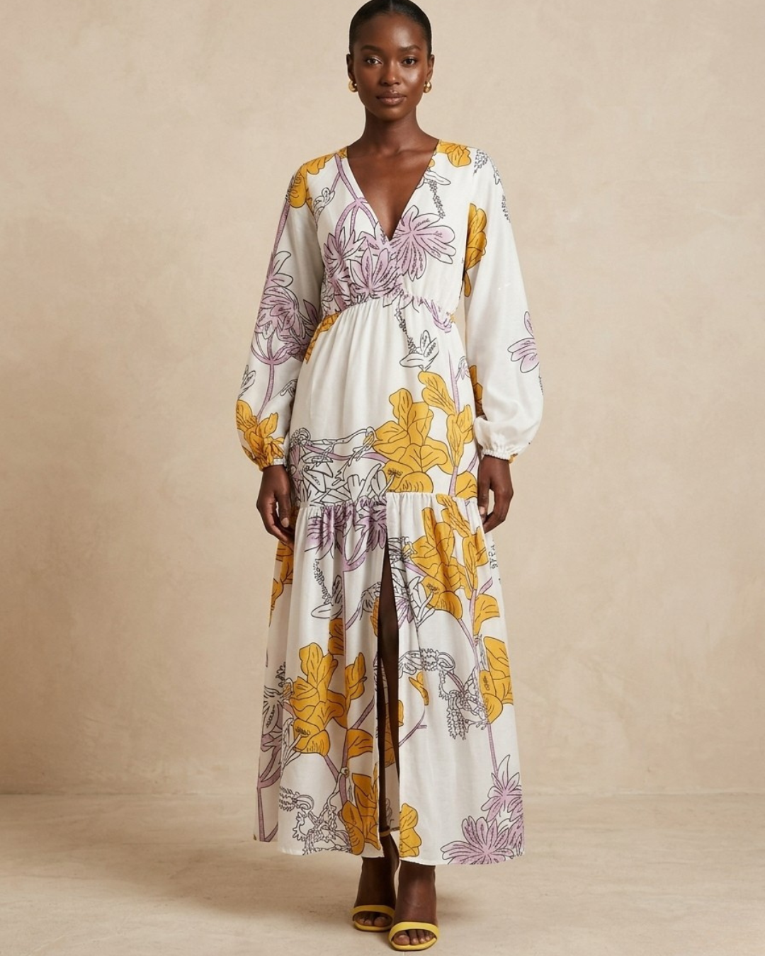 Kagendo Maxi Dress - Off White Floral Print