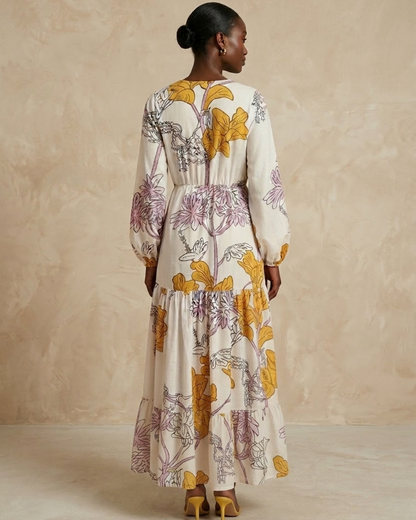Kagendo Maxi Dress - Off White Floral Print